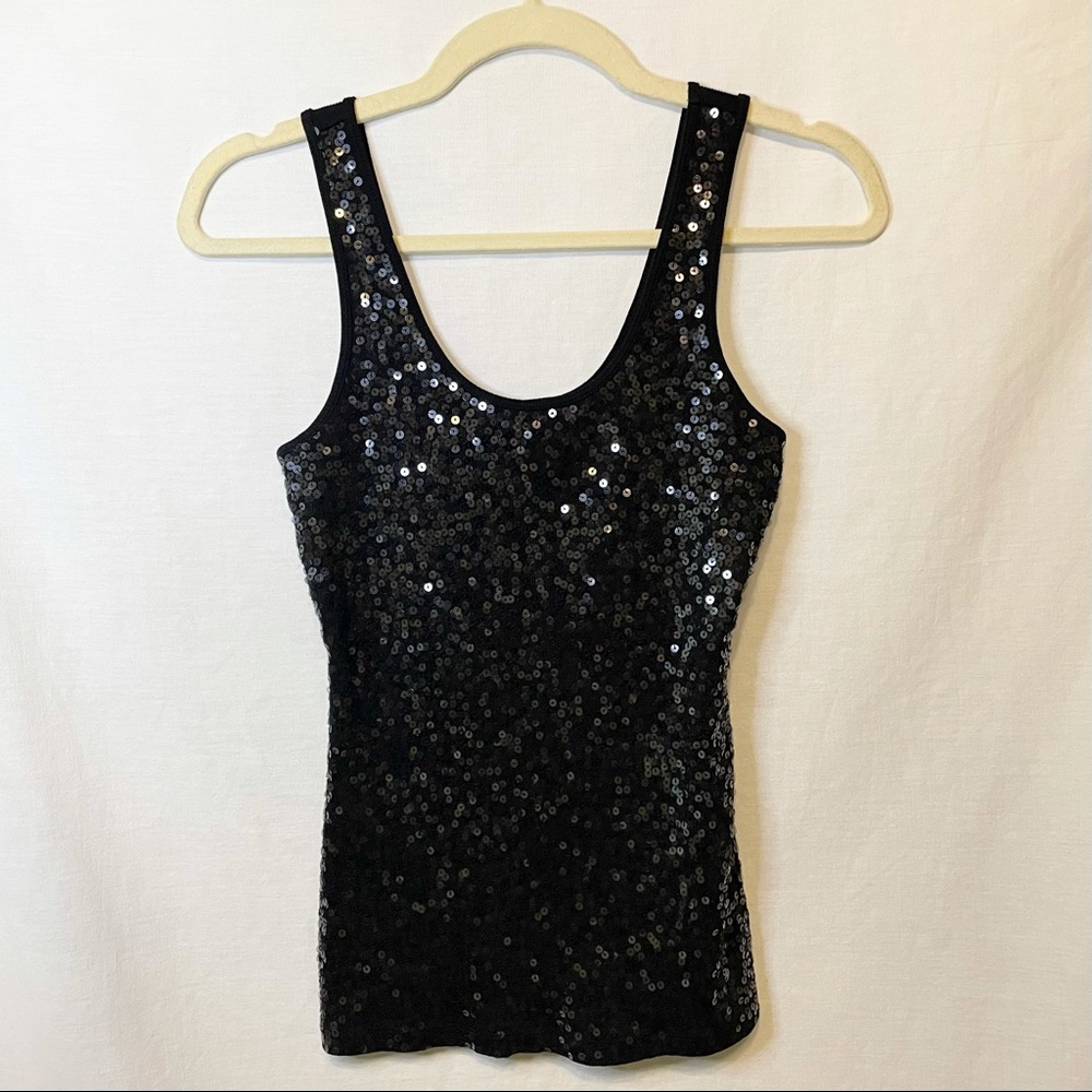 Express Black Sequin Sparkle Ribbed Tank Top - S - Picture 4 of 9